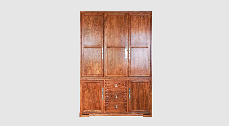 丰润中式实木三门衣柜家具效果图
